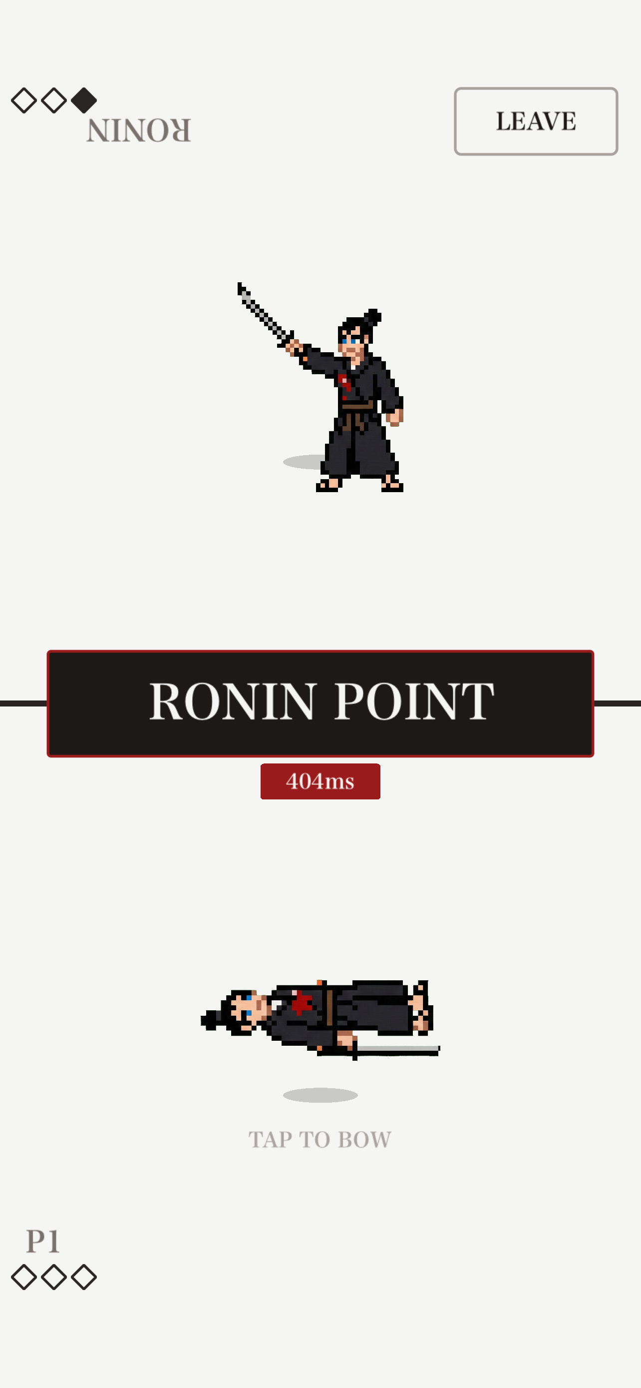 RONIN POINT result showing 404ms reaction time